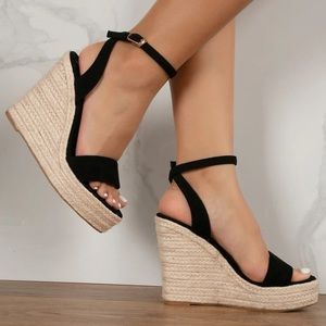 Espadrille Sole Wedge Ankle Strap Sandals